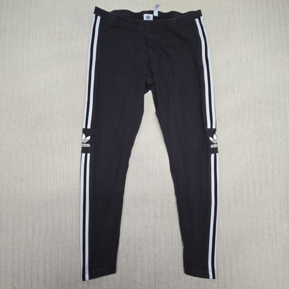 Adidas Leggings Womens Large Black 3 Stripe Trefoil Ankle Originals Stretch